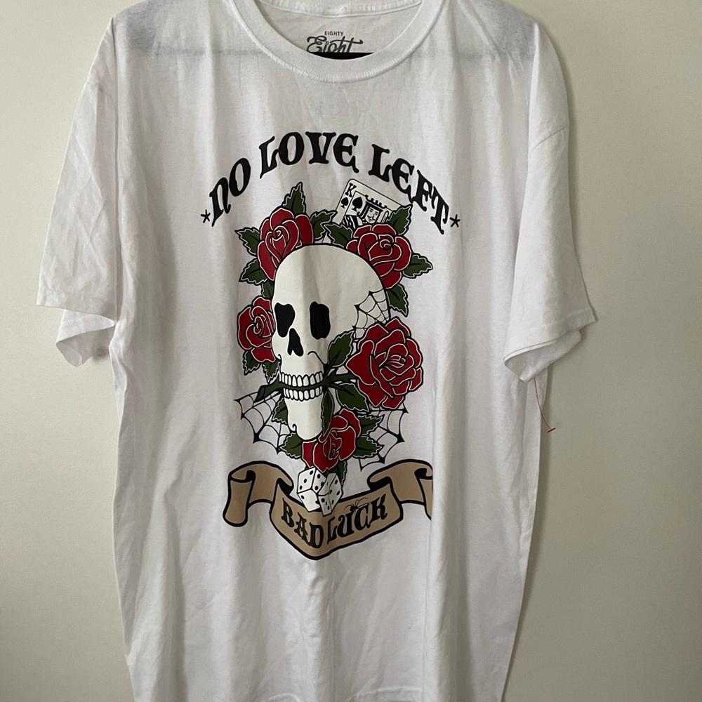 Eighty Eight White Skull & Red Rose Graphic Tee